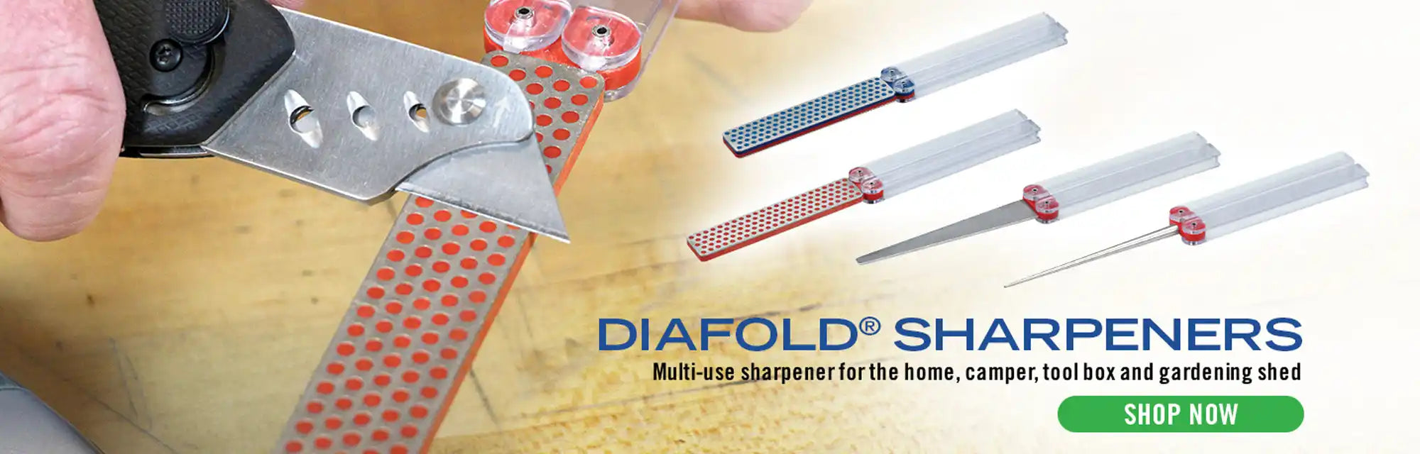 Handheld knife sharpener with diamond-coated surfaces and multiple sharpening angles.